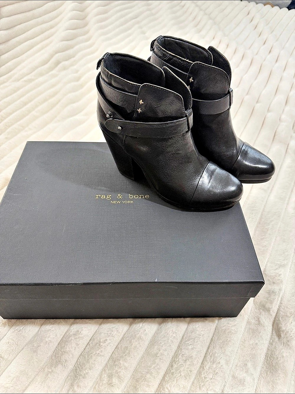 rag & bone Newbury Leather Bootie Black Heeled Ankle Boots size 38